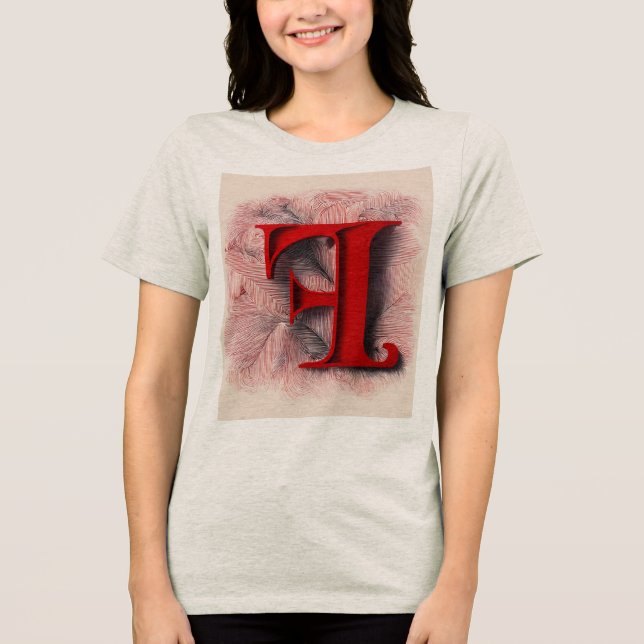 White Letter F on Red – High-Contrast Detailed Log Tri-Blend Shirt (Front)
