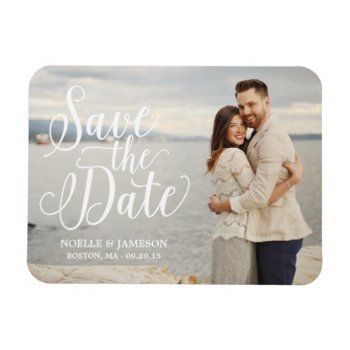 White Lettered Overlay | Save The Date Magnet by FINEandDANDY at Zazzle