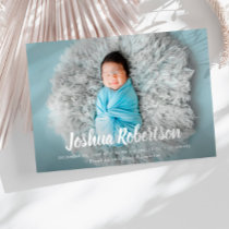 white lettering adorable birth announcement card