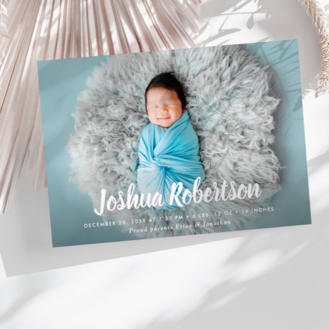 white lettering adorable birth announcement card (Creator Uploaded)