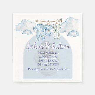 white lettering adorable birth announcement card napkins