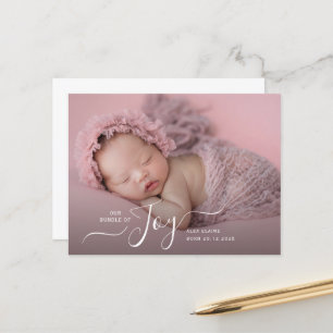 white lettering holiday birth announcement postcard