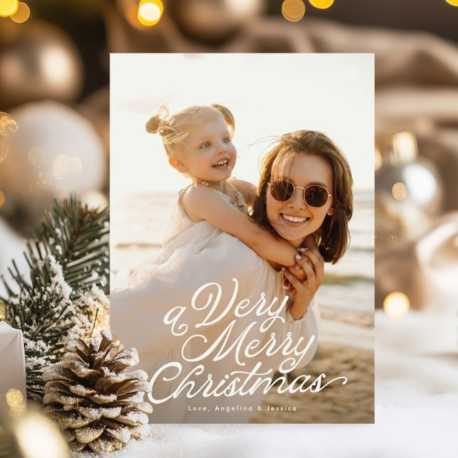 White Lettering Overlay A Very Merry Photo  Holiday Card (Creator Uploaded)