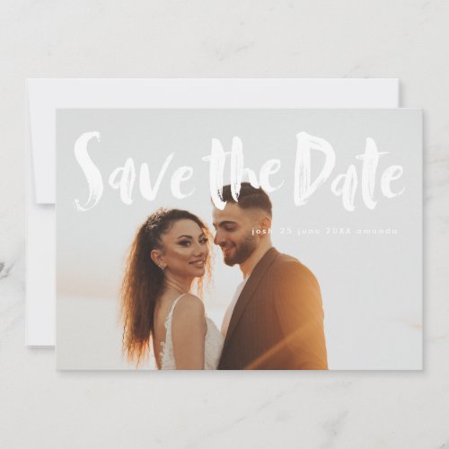 White Lettering Overlay Save the Date Photo Card