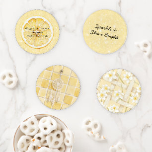 White Life Gives You Lemons Quote Glitter Coaster Set