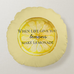 White Life Gives You Lemons Quote Round Pillow