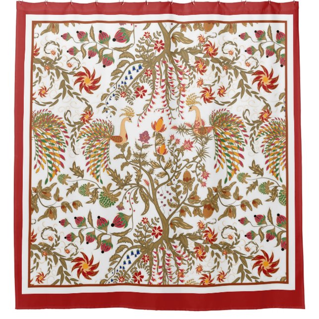 White light birds flowers floral tree forest fairy shower curtain (Front)