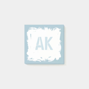 White Light Blue Brush Strokes Cool Monogram Post-it Notes