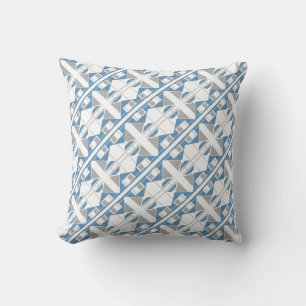 White Light Blue Gray Diagonal Geometric Pattern Throw Pillow
