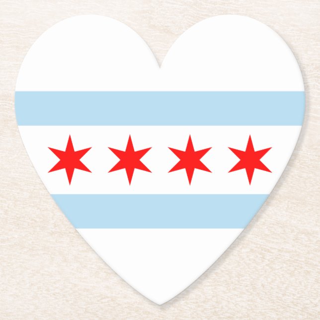 White Light Blue Red Stars Chicago Flag Heart Paper Coaster (Front)