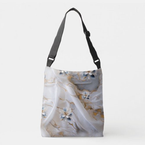 White  light_blue Silky Flowers on a Silk look  Crossbody Bag