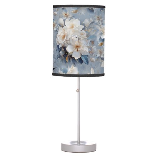 White  light_blue Silky flowers repeats Table Lamp