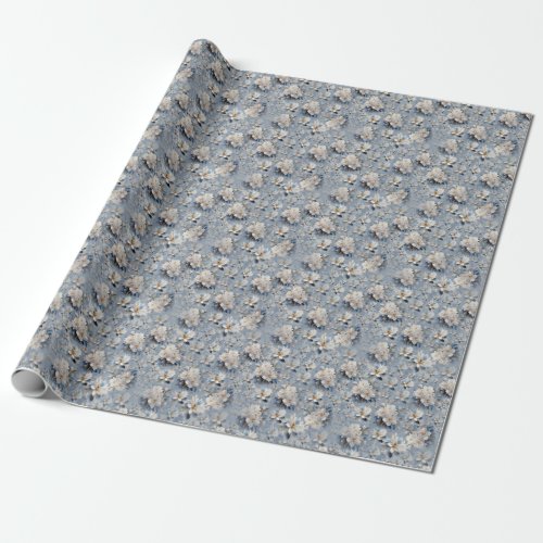 White  light_blue Silky flowers repeats Wrapping Paper