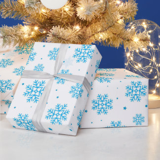 White & Light Blue Snowflake Wrapping Paper