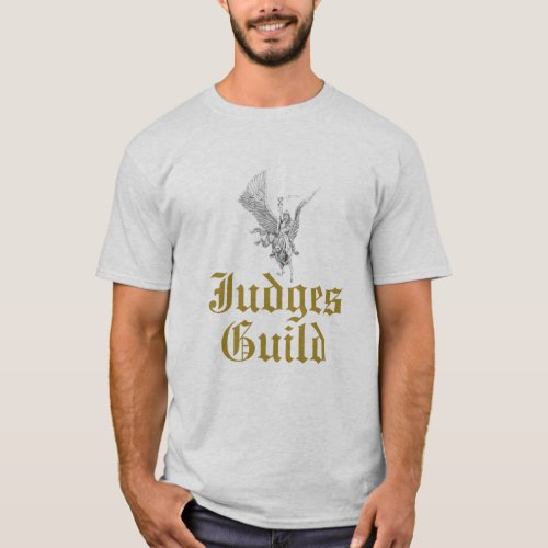White  light color Judges Guild T_shirt gold logo
