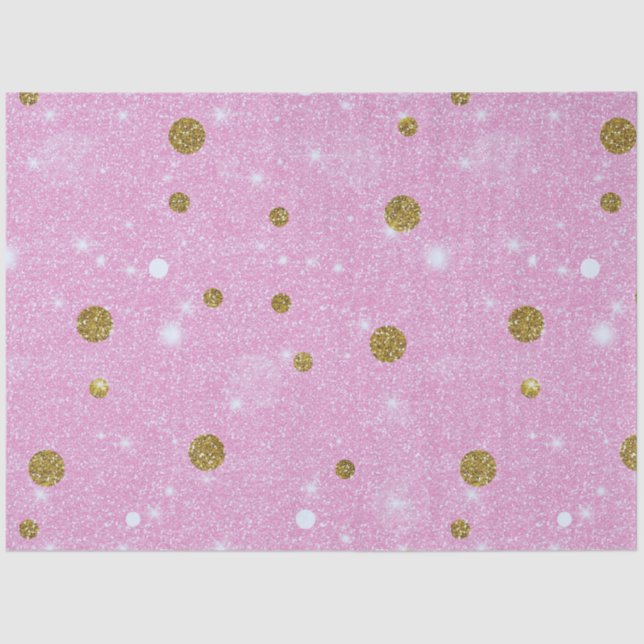 White Light Gold Pink Glitter Polka Dots Christmas Tissue Paper (Front)