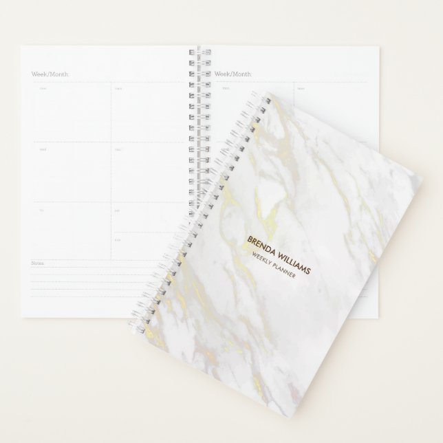 White & light-Gold Tones Faux Marble Planner (Display)