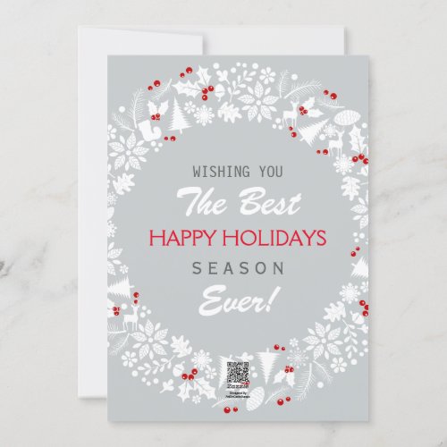 White  Light Gray Christmas Wreath Happy Holidays Holiday Card