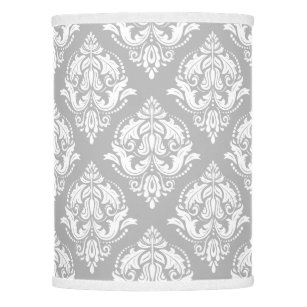 White & Light Gray Vintage Floral Damasks Pattern Lamp Shade