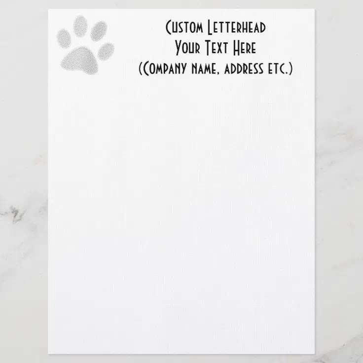 White/Light Grey Halftone Paw Print Letterhead Zazzle