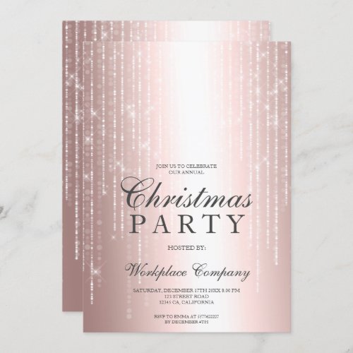 White light rose gold metallic corporate Christmas Invitation