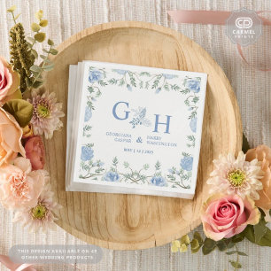 White Light Soft Paste Blue Flowers Floral Wedding Napkins