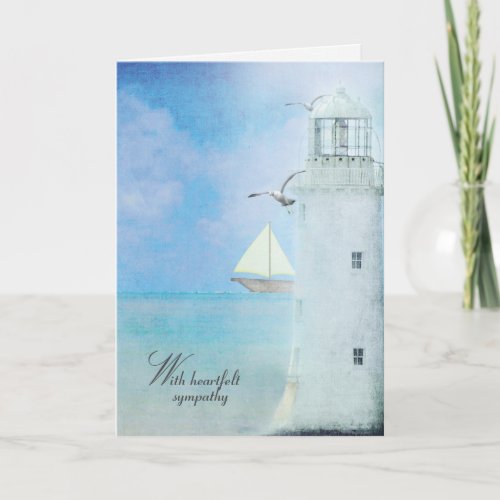 White Lighthouse and sailboat sympathy Card