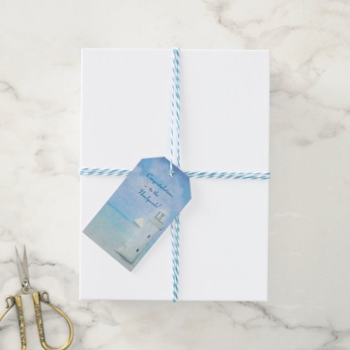 white lighthouse and sailboat wedding gift tags