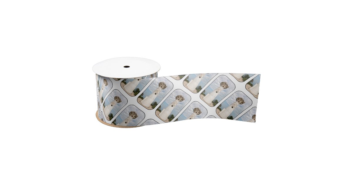 White lighthouse satin ribbon | Zazzle