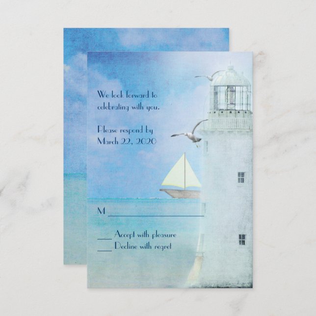white lighthouse wedding RSVP Invitation (Front/Back)