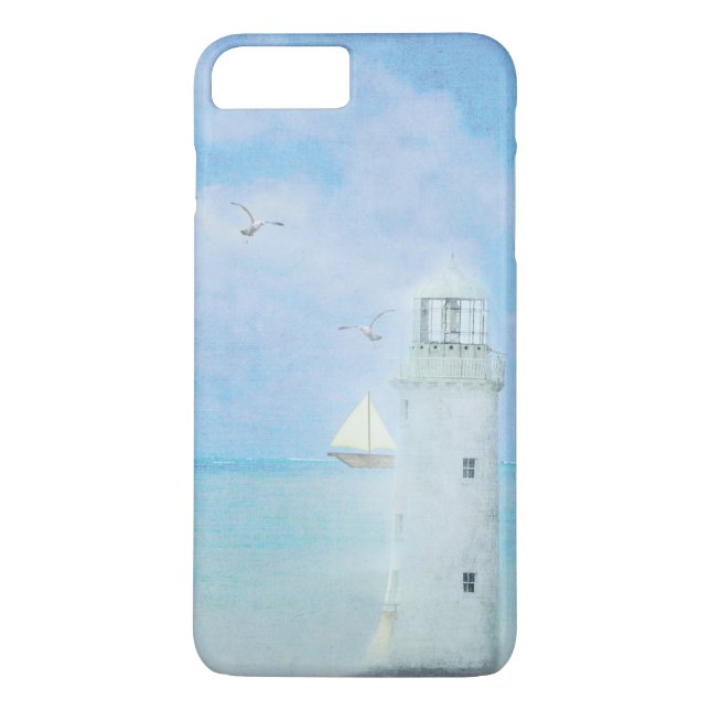 white lighthouse with sailboat Case-Mate iPhone case (Back)