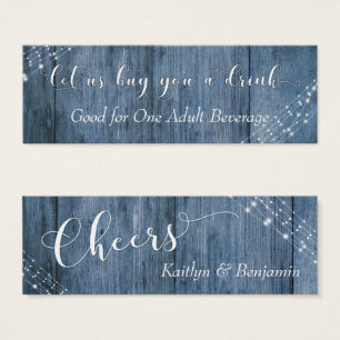 White Lights & Blue Rustic Wood Drink Tickets