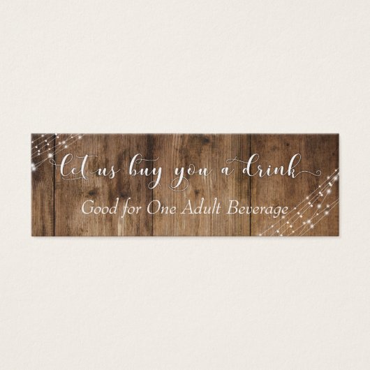 White Lights & Brown Rustic Wood Drink Tickets (Front)