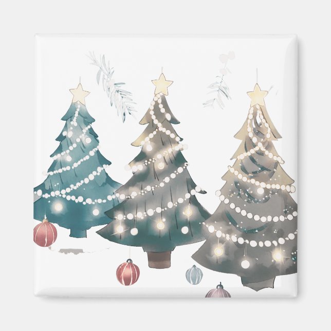 White Lights Decorated Christmas Trees Magnet (Front)
