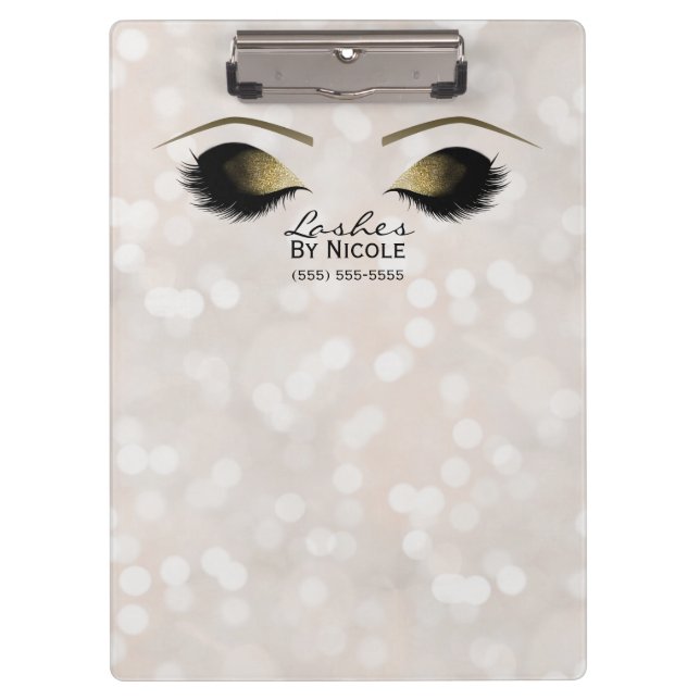 White Lights Gold Makeup Eyes Lashes Personalized Clipboard (Front)