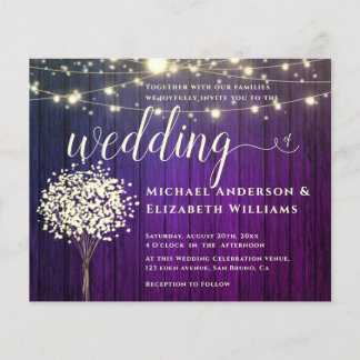 White Lights String & Natural Rustic Wood wedding Flyer