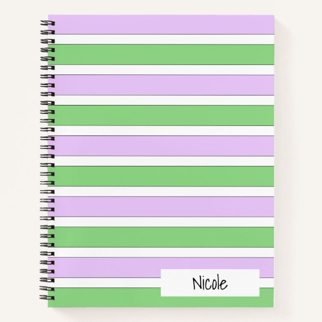 White, Lilac and Green Stripes Notebook (Front)