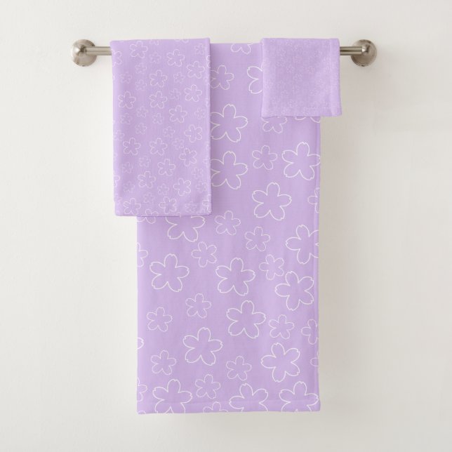 White Lilac Cherry Blossom Bridal Shower Bath Towel Set (Insitu)