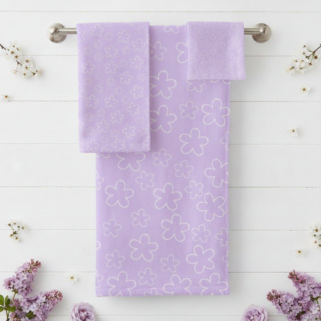 White Lilac Cherry Blossom Bridal Shower Bath Towel Set (Creator Uploaded)