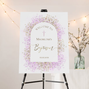 white lilac flowers Baptism welcome sign