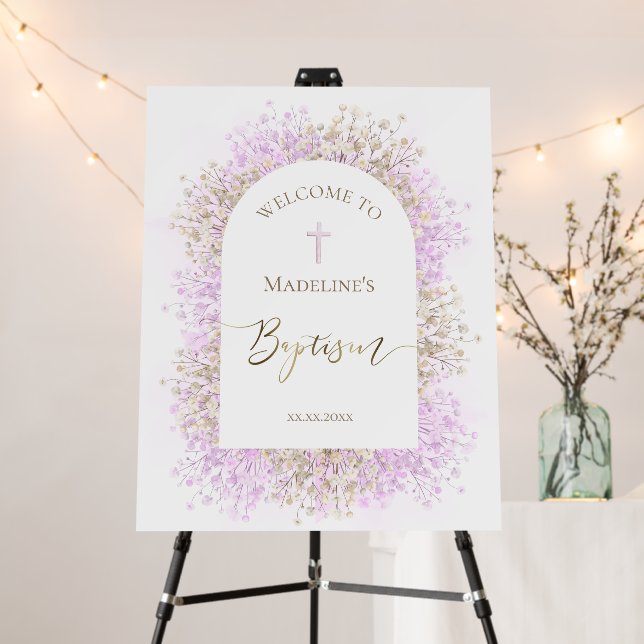 white lilac flowers Baptism welcome sign (In Situ (Stand))