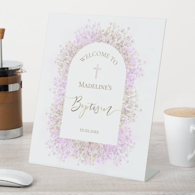 white lilac flowers Baptism welcome sign (In SItu)