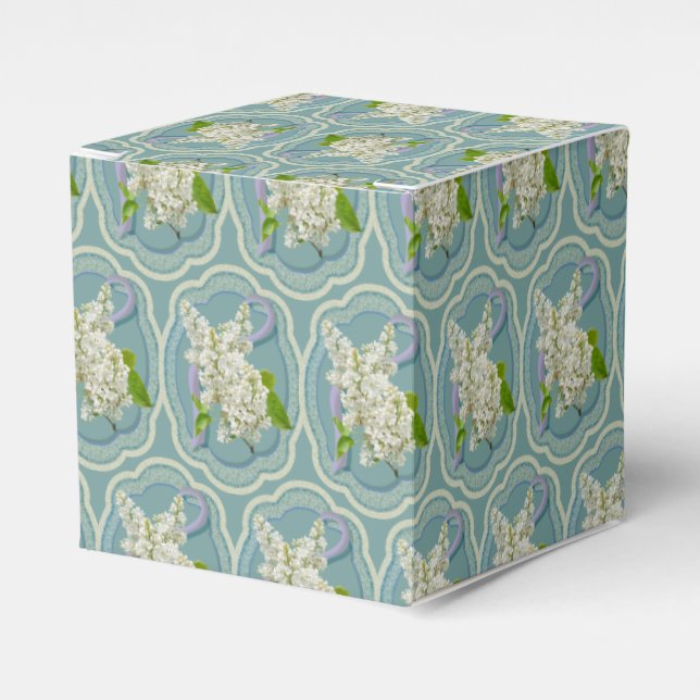 White Lilac Flowers Framed Green Romantic  Favor Boxes (Front Side)