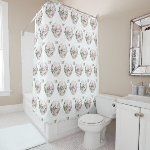 WHITE LILAC HOT AIR BALLOON PATTERN SHOWER CURTAIN