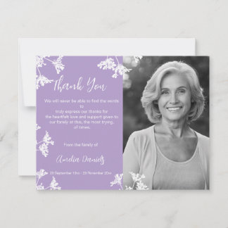 White & lilac Wildflower Funeral Thank You Card