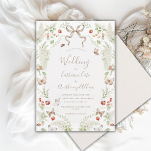 White Lilacs Greenery Ribbon Whimsical Wedding  Invitation