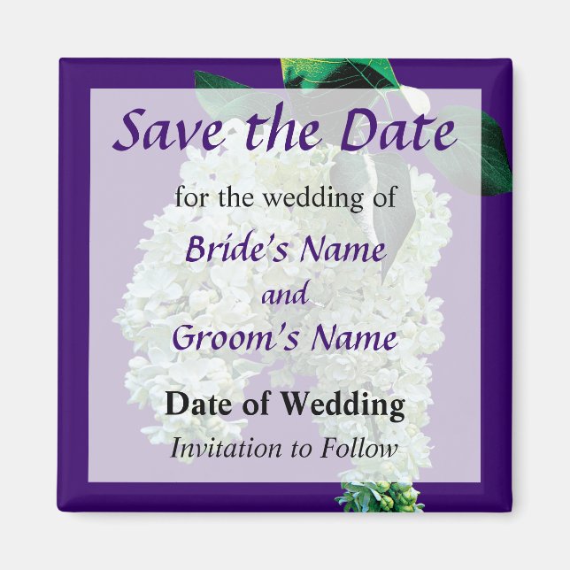 White Lilacs Save the Date Magnet (Front)