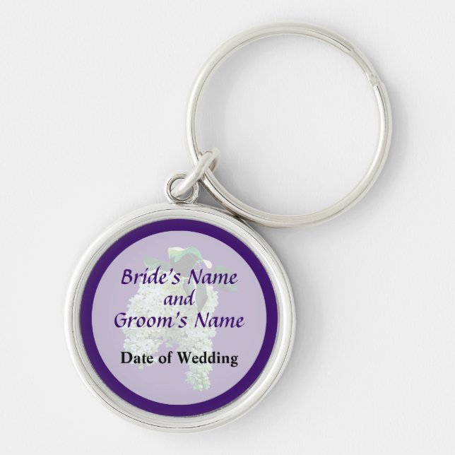 White Lilacs Wedding Favors Keychain (Front)
