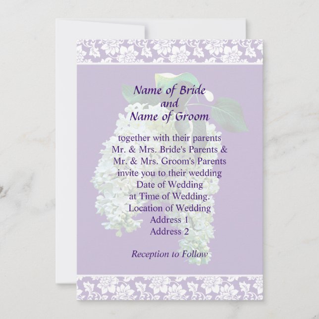 White Lilacs Wedding Invitation Set (Front)