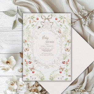 White Lilacs Whimsical Vintage Baby Shower Invitation